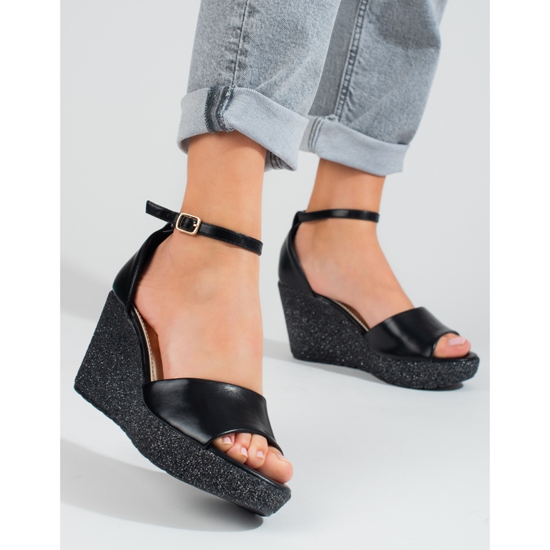 Sandales compensées noires Shelovet, femmes 1