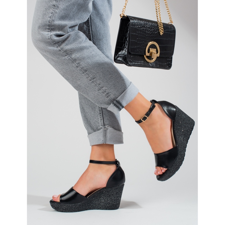 Sandales compensées noires Shelovet, femmes 2