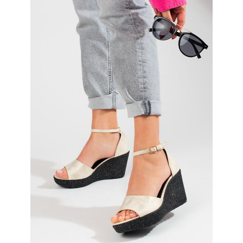 Sandales compensées montantes Shelovet, beige, femmes 2