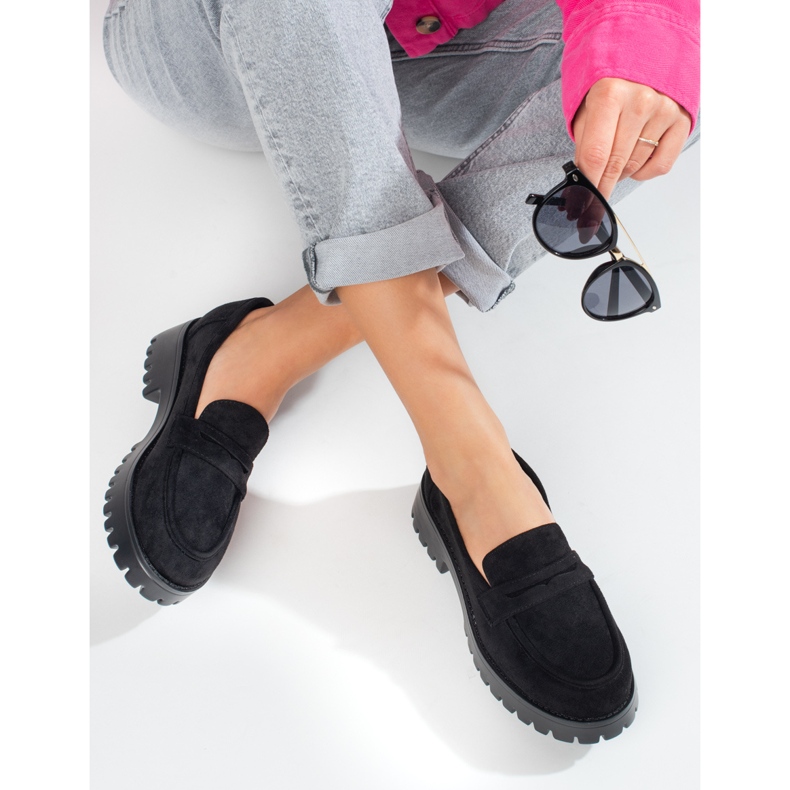 Mocassins plateforme femme Shelovet daim noir le noir 1