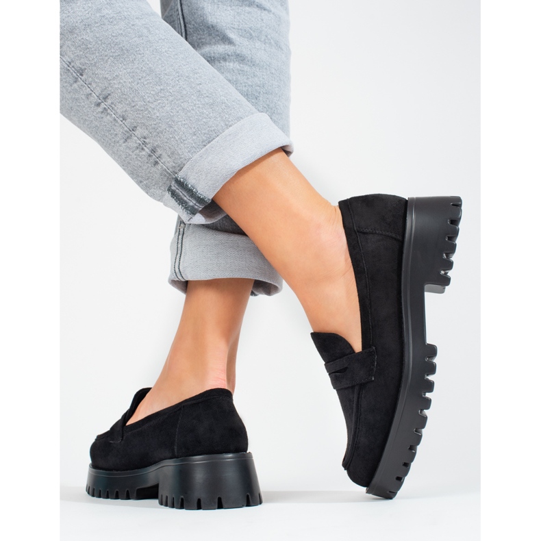 Mocassins plateforme femme Shelovet daim noir 2