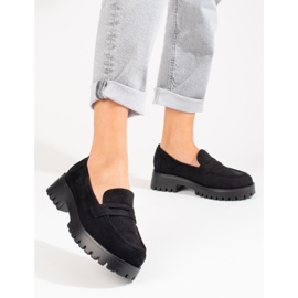 Mocassins plateforme femme Shelovet daim noir le noir 3