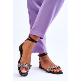 Sandales pour femmes avec papillons décoratifs Black Jeane noir 2