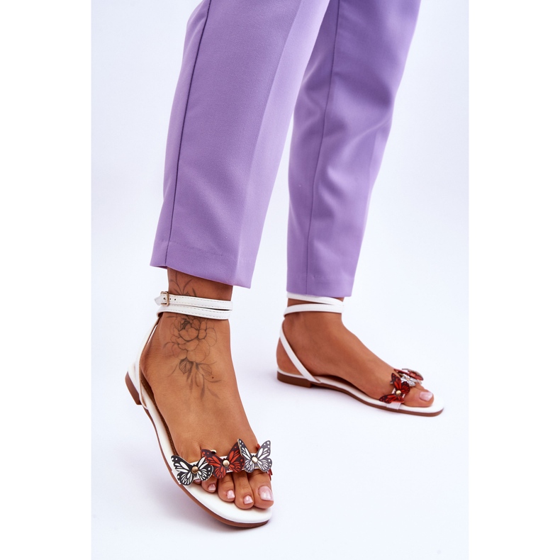 Sandales pour femmes avec papillons décoratifs White Jeane blanche 2