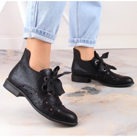Bottines noires plates ajourées femme Jezzi ASA142-6A le noir 2