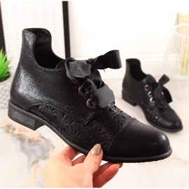 Bottines noires plates ajourées femme Jezzi ASA142-6A le noir 4