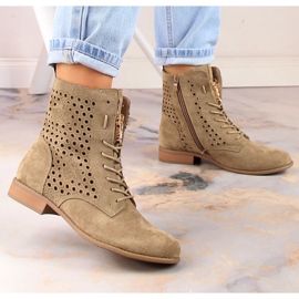 Bottines femme Jezzi en daim ajourées printemps beige 2