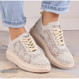Chaussures à lacets pour femmes sur la plate-forme beige Artiker 50C1117 1