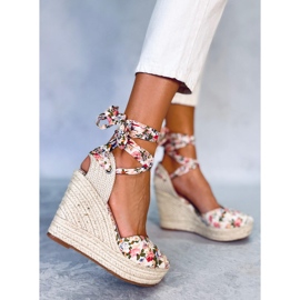 BM Espadrilles compensées florales d'Aloro Beige 1