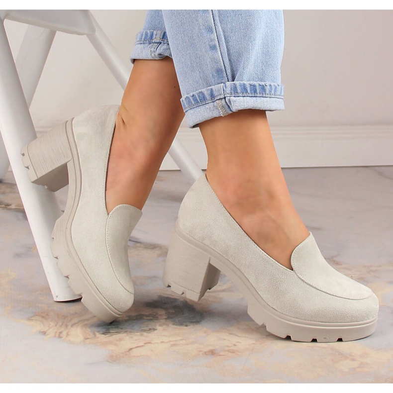 Talons hauts en daim et chaussures à plateforme grises pour femmes Potocki SZ12040 beige 1