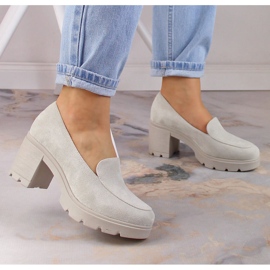 Talons hauts en daim et chaussures à plateforme grises pour femmes Potocki SZ12040 beige 2