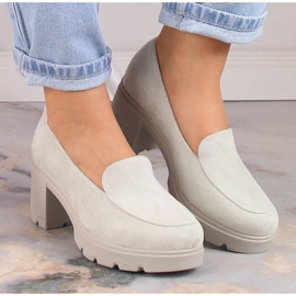 Talons hauts en daim et chaussures à plateforme grises pour femmes Potocki SZ12040 beige 3