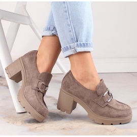 Chaussures en daim pour femmes sur le poteau et plateforme beige Potocki SZ12041 1