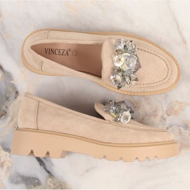 Mocassins en daim pour femmes avec cristaux beiges Vinceza 10863 4