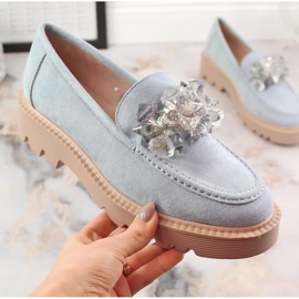 Mocassins en daim pour femmes avec cristaux bleus Vinceza 10863 gris 2