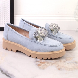 Mocassins en daim pour femmes avec cristaux bleus Vinceza 10863 gris 3