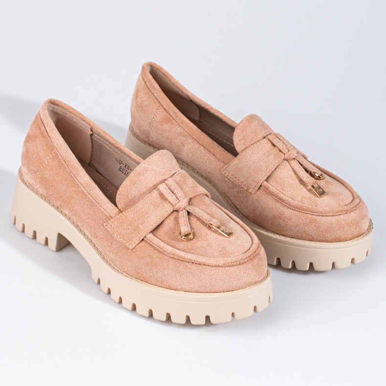 Mocassins en daim pour femmes sur la plateforme Shelovet beige 1 Mocassins en daim pour femmes sur la plateforme Shelovet beige 1