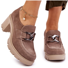 Lemar Brogues Élégantes Sur Talon Avec Décoration Beige Argent Foncé Harmell 1