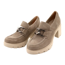 Lemar Brogues Élégantes Sur Talon Avec Décoration Beige Argent Foncé Harmell 4