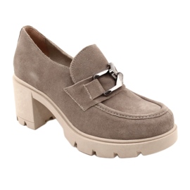 Lemar Brogues Élégantes Sur Talon Avec Décoration Beige Argent Foncé Harmell 2