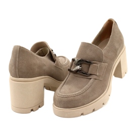 Lemar Brogues Élégantes Sur Talon Avec Décoration Beige Argent Foncé Harmell 5