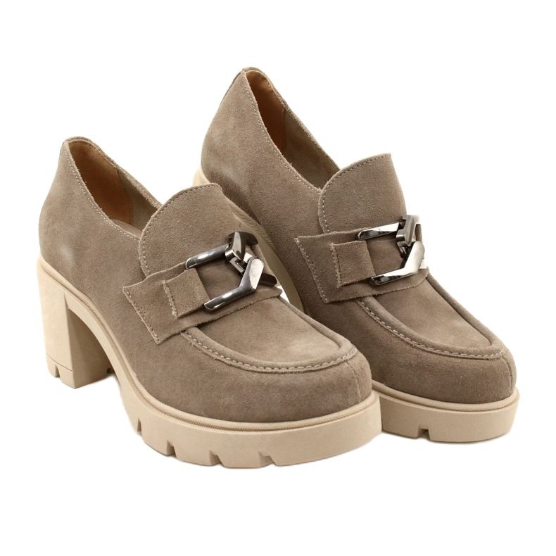 Lemar Brogues Élégantes Sur Talon Avec Décoration Beige Argent Foncé Harmell 6