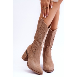 S.Barski Boots Femme Daim Ajouré Beige Adelia 1