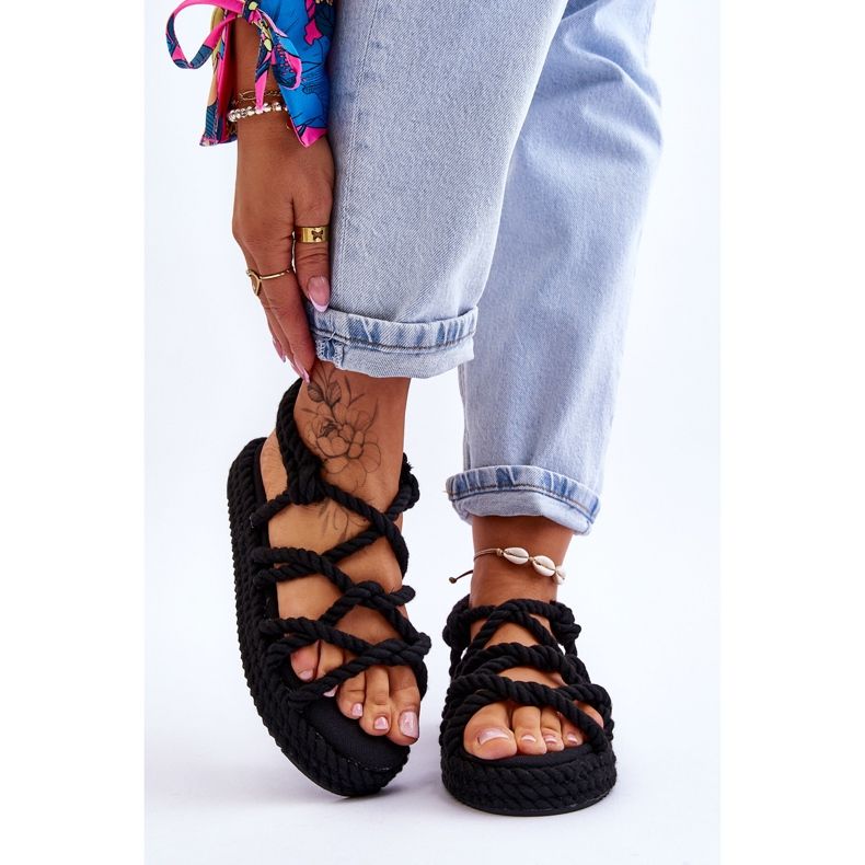 FG2 Sandales tressées à la mode pour femmes noires Tiffanie le noir 1