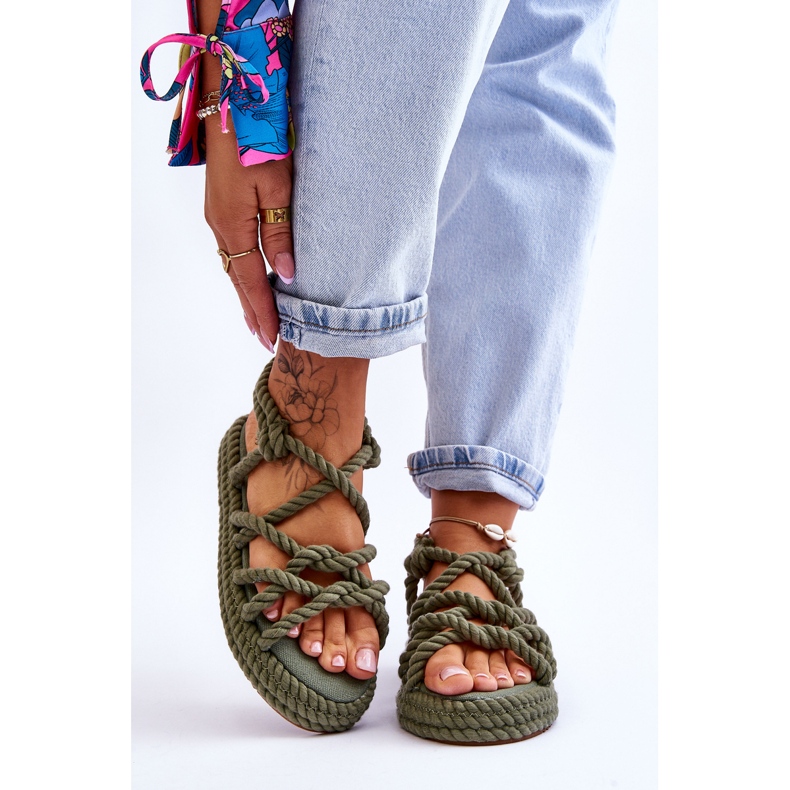 FG2 Sandales tressées à la mode pour femmes Vert Tiffanie 1