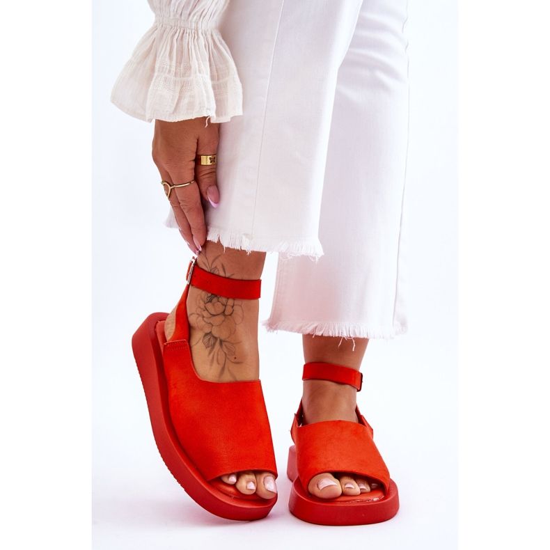 FG2 Sandales Plates Confortables Femme Orange Foncé Rubis 1