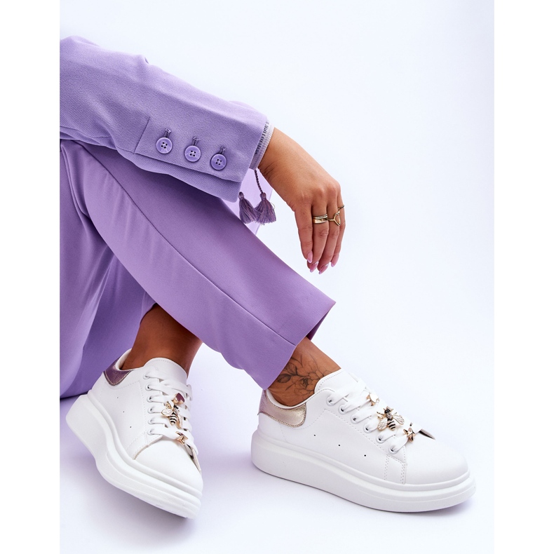 FG2 Chaussures De Sport Pour Femmes Sur Une Plateforme Massive Blanc Et Or Chante 1