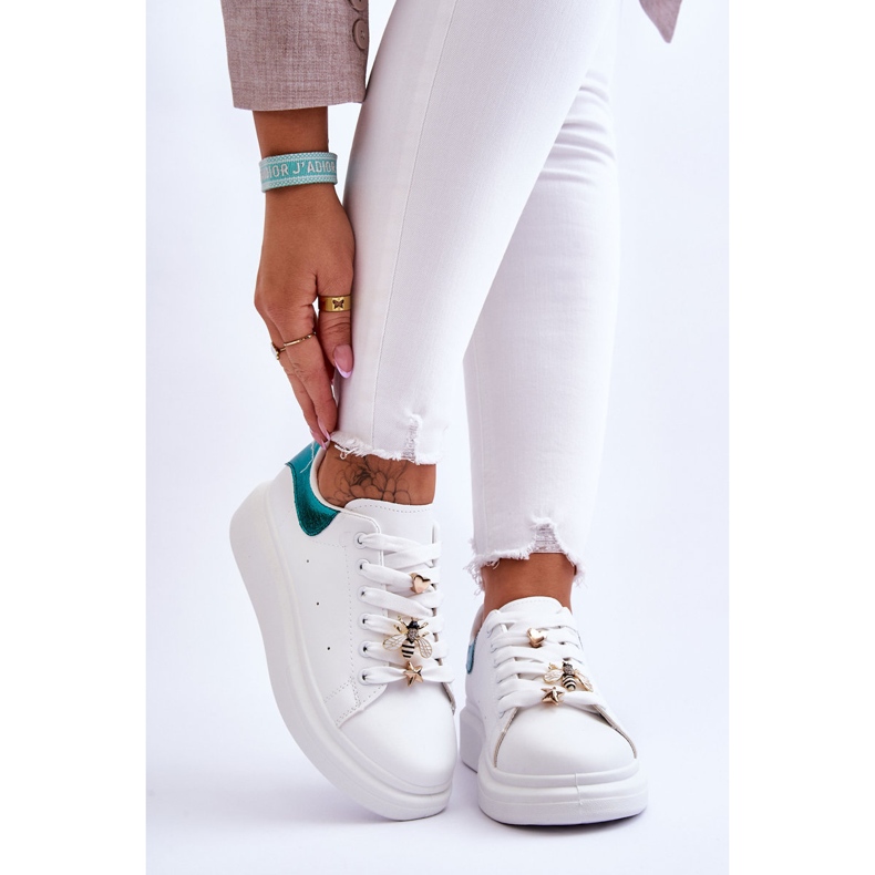FG2 Chaussures De Sport Pour Femmes Sur Une Plateforme Massive Blanc Et Vert Chante blanche 1