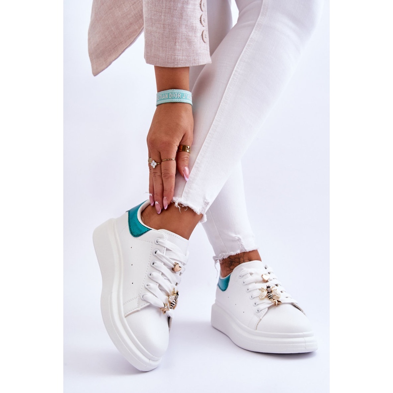 FG2 Chaussures De Sport Pour Femmes Sur Une Plateforme Massive Blanc Et Vert Chante blanche 2