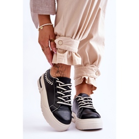 FG2 Chaussures De Sport Confortables Pour Femmes Sur La Plateforme Devan Noir Et Beige 1