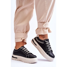 FG2 Chaussures De Sport Confortables Pour Femmes Sur La Plateforme Devan Noir Et Beige 2