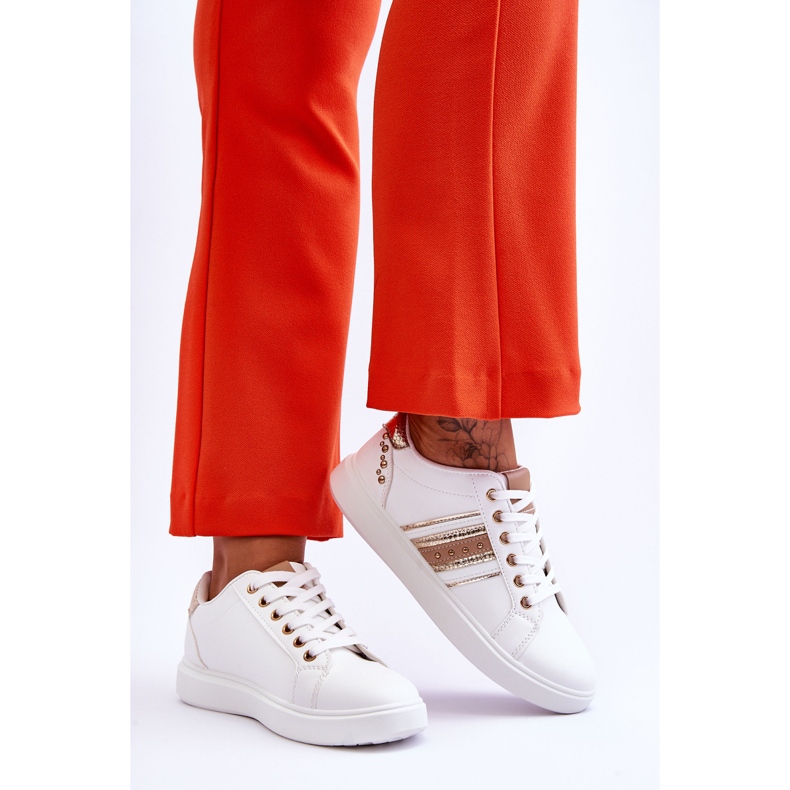 Baskets Femme En Cuir Avec Clous Blanc Et Doré Dory blanche 2