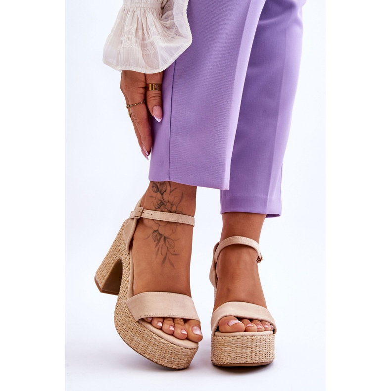 FI1 Sandales Confortables En Daim Sur Talon Épais Beige Elishia brun 1