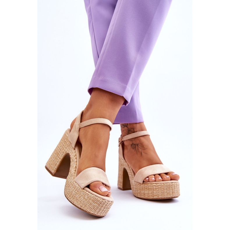 FI1 Sandales Confortables En Daim Sur Talon Épais Beige Elishia brun 2