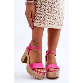 FI1 Sandales en daim confortables sur un gros talon fuchsia Elishia rose 1