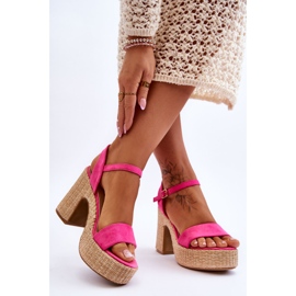 FI1 Sandales en daim confortables sur un gros talon fuchsia Elishia rose 4