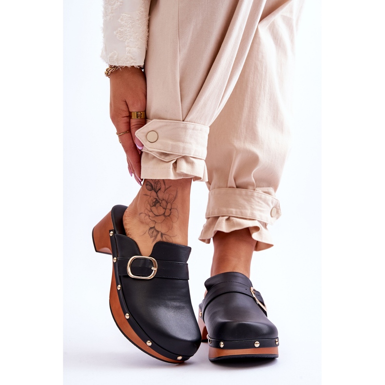 FI1 Chaussons Cuir Femme Sabots Noir Fanett le noir 1