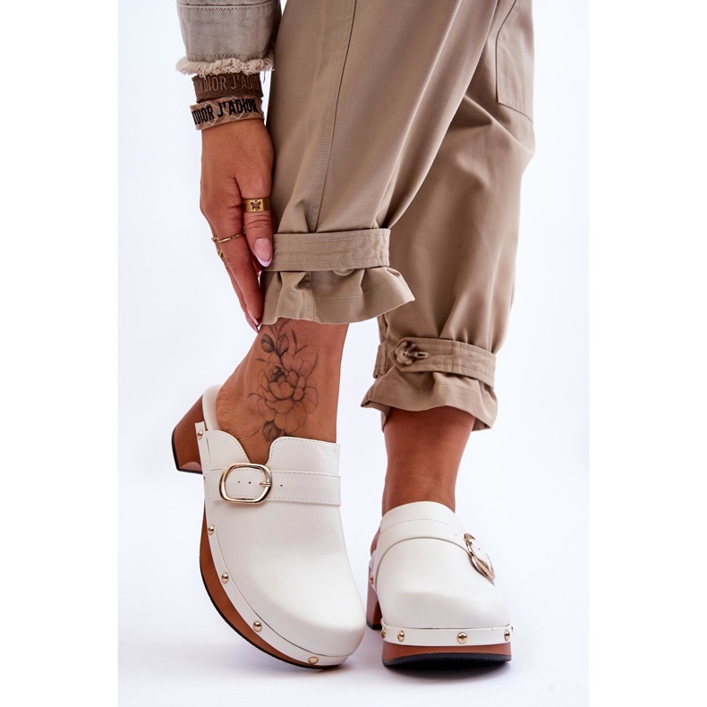 FI1 Chaussons Cuir Femme Sabots Blanc Fanett blanche 1