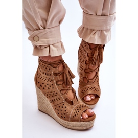 Bottines Compensées Ajourées Daim Camel Berthe beige 6
