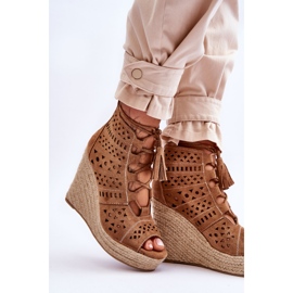 Bottines Compensées Ajourées Daim Camel Berthe beige 4