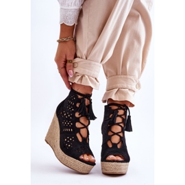 FB1 Bottines Compensées Ajourées Daim Noir Berthe 1