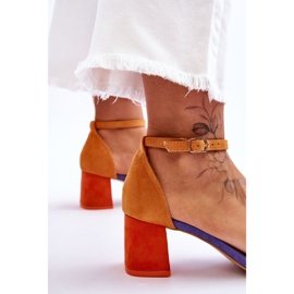 FB1 Sandales à talons bas en daim violet et jaune Quincy 5
