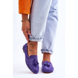 FB1 Mocassins Classiques Daim À Pompons Violet Averil 1