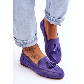 FB1 Mocassins Classiques Daim À Pompons Violet Averil 4