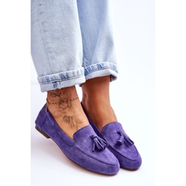 FB1 Mocassins Classiques Daim À Pompons Violet Averil 7