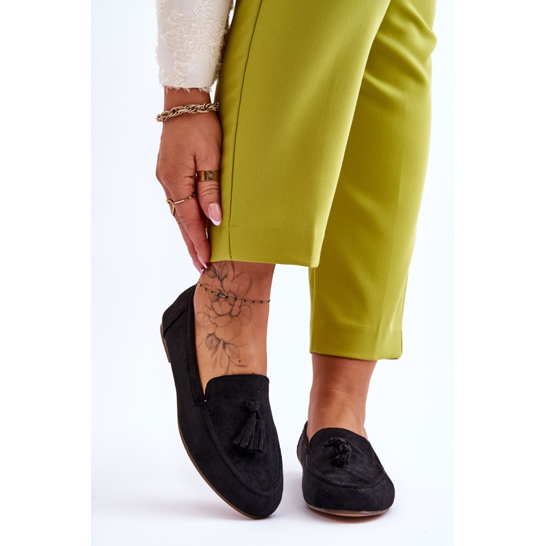 FB1 Mocassins Classiques Daim Avec Pompons Noir Averil le noir 1